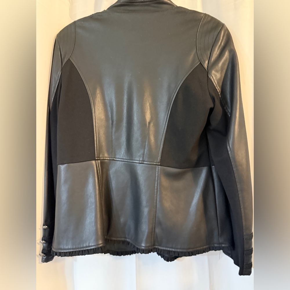 Chicos Faux Leather Military Jacket Black Size Medium Stretch Panels - Picture 10 of 12